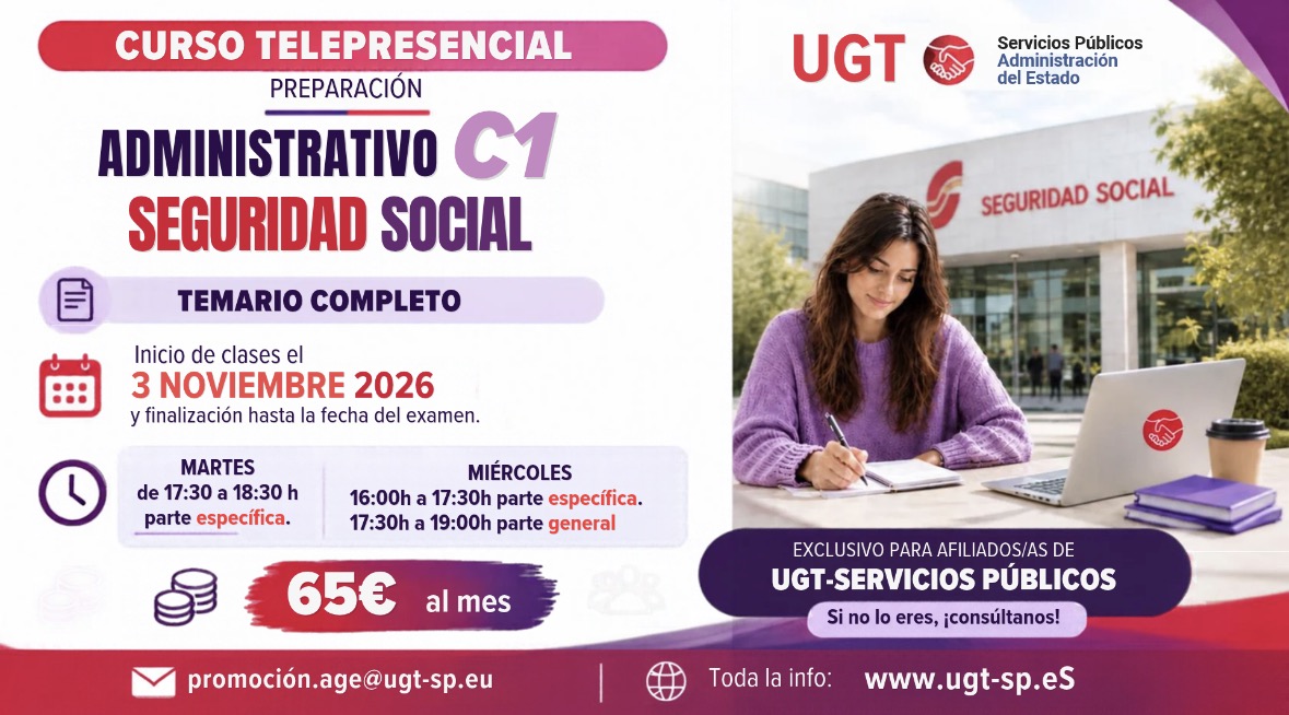 Curso Telepresencial para oposiciones al Cuerpo General Administrativo (C1) de la Administración de la Seguridad Social (temario completo)